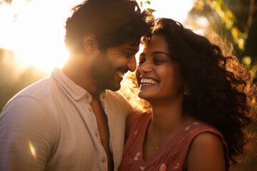 Wall Mural - young couple enjoying love movement and looking at each other