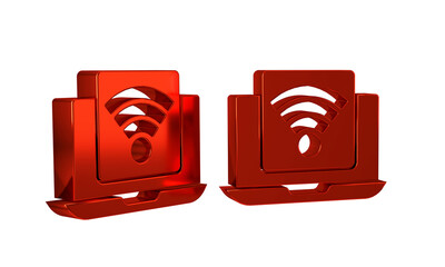 Sticker - Red Wireless laptop icon isolated on transparent background. Internet of things concept with wireless connection.