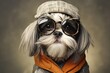 Cute dog shih tzu portrait, wearing human clothes