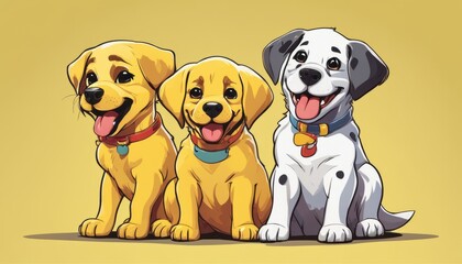 Wall Mural - Three dogs sitting next to each other, smiling