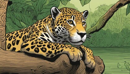 Poster - A jaguar is sitting on a tree branch