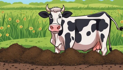 Sticker - A cow standing in a pile of dirt