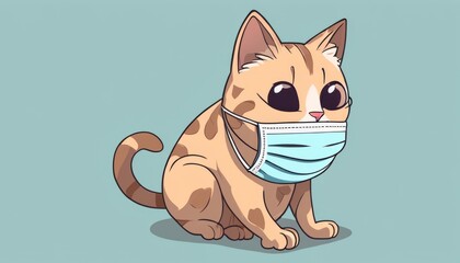 Sticker - A cartoon cat wearing a blue medical mask