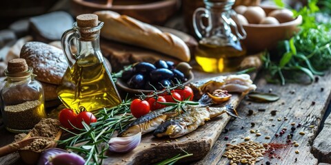 Visual Feast: A Captivating Photograph Celebrating the Mediterranean Diet, Showcasing Fresh Ingredients, Olive Oil Elegance, and the Culinary Artistry That Elevates Wellness to a Flavorful Symphony.