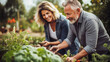 © sandsun - mature happy couple working in the garden together
