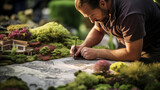 Fototapeta Natura - Landscape designer at work creatively brings ideas to life, crafting harmonious and beautiful landscapes inspired by the beauty of nature