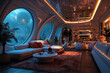 a mobile modern stylish comfortable and secure home preparing to land on Mars in low orbit