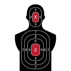 Human shoot target. Firearm and archery shooting range practicing human torso silhouette, sniping sport competition, military or police weapon training vector target with scoring sections