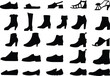 vector fashion shoes silhouette, set of icon boots isolated on white background