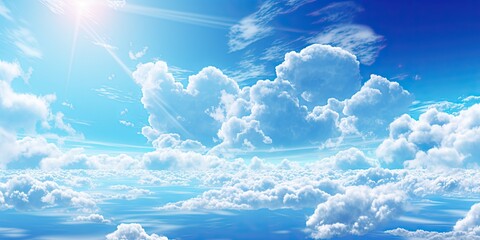 Wall Mural - beauty of summer sky with scattering of fluffy white clouds against backdrop of bright blue. scene e
