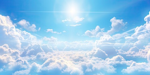Wall Mural - beauty of summer sky with scattering of fluffy white clouds against backdrop of bright blue. scene e