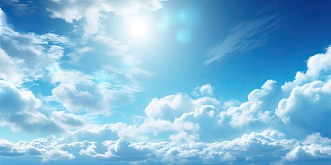 Wall Mural - beauty of summer sky with scattering of fluffy white clouds against backdrop of bright blue. scene e