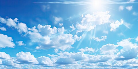 Wall Mural - beauty of summer sky with scattering of fluffy white clouds against backdrop of bright blue. scene e