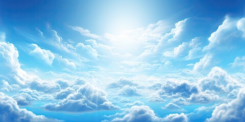 Wall Mural - beauty of summer sky with scattering of fluffy white clouds against backdrop of bright blue. scene e