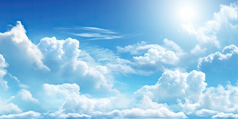 Wall Mural - beauty of summer sky with scattering of fluffy white clouds against backdrop of bright blue. scene e