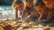 niños jugando con la arena de la playa