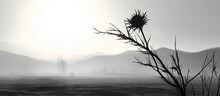 Silhouette Of Withered Thistle In Monochrome.