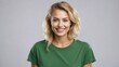 Isolated Background, Young Russian Woman Wearing Green T-Shirt, Studio Shot, Portrait Shot, Advertising Shoot