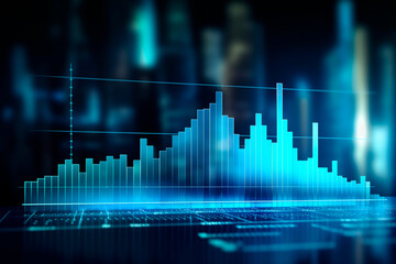 Futuristic transparent monitor with charts in blue colours