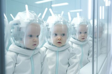 concept idea of baby in test tube, medical research, scientific medical innovation