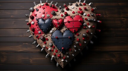 Wall Mural - A heart shaped object with many different colored hearts and pins, AI