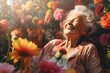 Happy Senior woman enjoying her garden, cheerful pensioner life in retirement