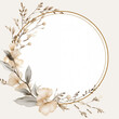 Hand Drawn Watercolor Floral Wreath in Golden & Grey for Wedding, Botanical, Frames, Generative Ai