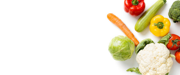 Sticker - Fresh vegetables on a light background. Top view, flat lay. Banner