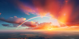 Fototapeta Tęcza - A rainbow is seen in the sky above a cloud, A rainbow in the sky over a beach, Beautiful vibrant double rainbow Cloudscape Background awesome blue sky with pretty clouds, generative AI


