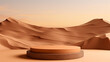 © Uzair - 3d rendered wooden empty display podium Minimal scene for product display presentation desert concept