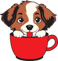 Wall Mural - Cute dog in cup, Puppy in cup, Dog in Cup vector illustration