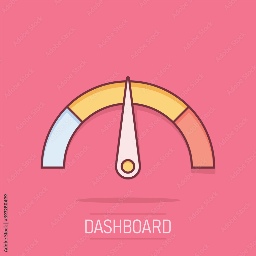 Meter dashboard icon in comic style. Credit score indicator level ...