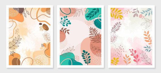 Sticker - abstract backgrounds for design. Colorful banners with autumn leaves.