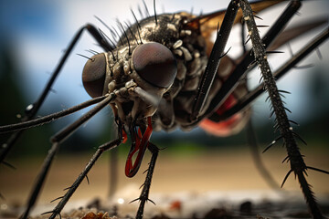 Mosquito on the ground. Close up. Selective focus