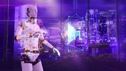 Wall Mural - android with artificial intelligence works in the office. 3d render