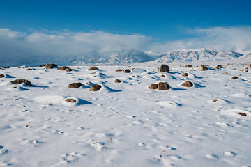 Sticker - Beautiful mountains landscape in winter, Kyrgyzstan, Asia