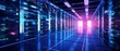 © kilimanjaro  - Data center in the dark with glowing servers. Cloud computing technology server room.
