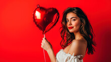 Woman Holding Balloon Heart Shaped Portrait