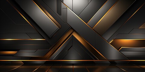 Wall Mural - black and gold striped geometric background with luxury embossed style. generative AI