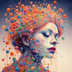 Wall Mural - rory ian harrison drawing art, drawing by rory ian harrison, in the style of colorful compositions, confetti-like dots, emotive surreal character studies, fluid lines and curves, mars ravelo, conceptu