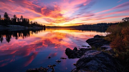 Poster - Vibrant sunset over a peaceful lake