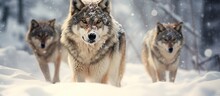 Mexican Gray Wolves (Canis Lupus) In Snowy Conditions
