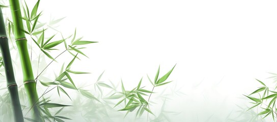 Wall Mural - Green bamboo leaves on white background, can be used as posters, advertising media, presentations and others. generative AI