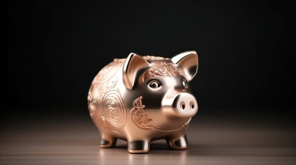 Poster - A small gold piggy bank with a shiny finish on top, AI