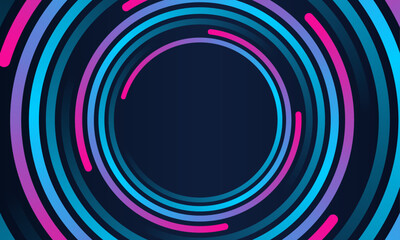 Fototapete - Abstract circle line pattern spin blue pink light isolated on black background in the concept of Artificial intelligence, gaming, music, technology, 
