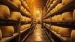 piles of expensive parmesan cheese in a cheese factory. generative AI