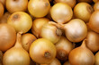 A close-up of numerous yellow onions with dry, papery skins, filling the frame with their golden tones. High quality illustration.