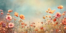 AI Generated. AI Generative. Vintage Retro Soft Painting Drawing Watercolor Oil Floral Flowers Decorative Bloom Field Wild Flowers Template. Graphic Art