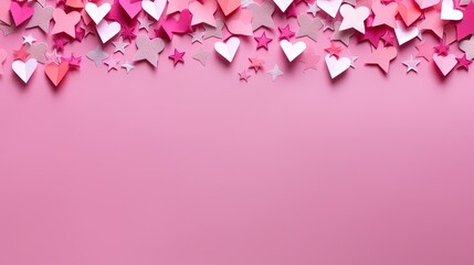 Wall Mural - pink heart and star flying on pink background form an abstract pattern for valentine, mothers day greetings and wedding invitation