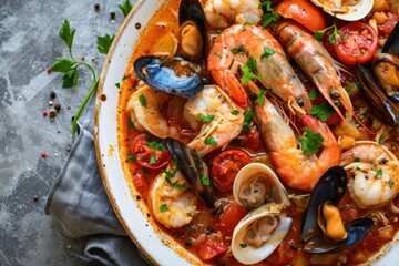 Canvas Print - France, Provencal Culinary: Bouillabaisse, the Traditional Fish Stew - A Flavorful Dance of Seafood, Tomatoes, Herbs, and Spices, Crafted with Love in the Heart of Provençal Culinary Tradition